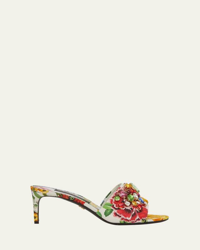 Keira Floral Jeweled Mule Sandals